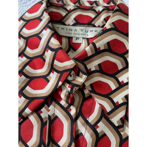 Trina Turk Women's Silk Button-Up Blouse Size P Multicolor Geometric Casual Fall - Picture 5 of 12